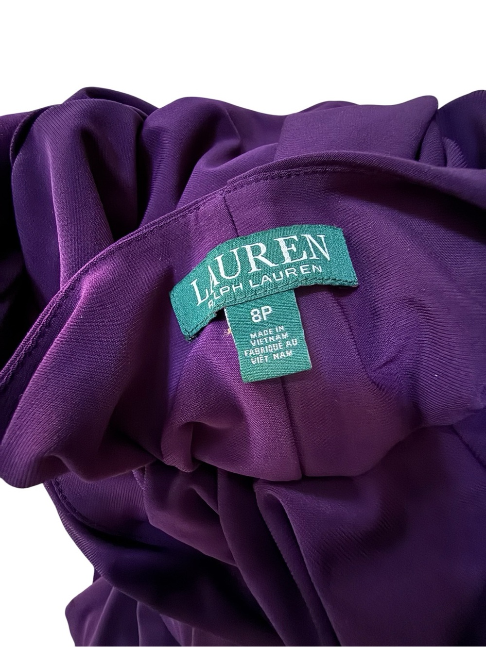 NWOT Lauren Ralph Lauren Plum Rouched Faux Wrap Sheath Dress! 8P Petite - Picture 5 of 7